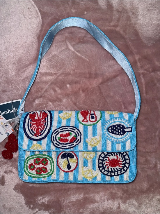Handcrafted in India Handbags - Beaded Seafood Motif Shoulder Bag